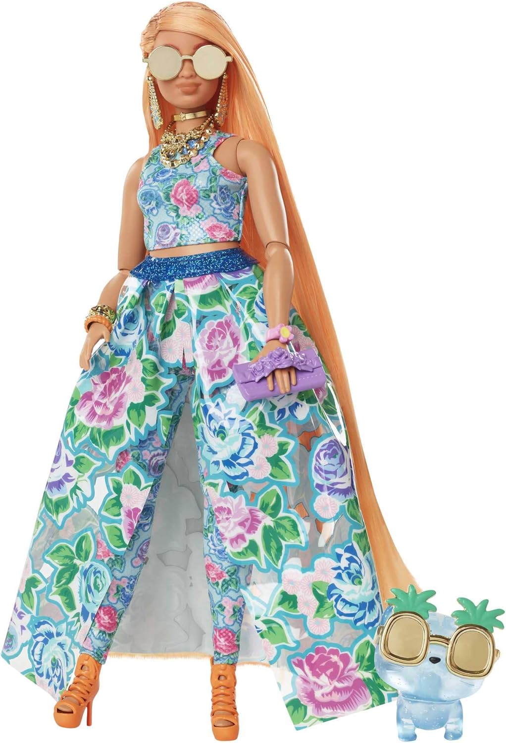 Mattel Barbie Extra Fancy punčka v modri cvetlični obleki (HHN14)