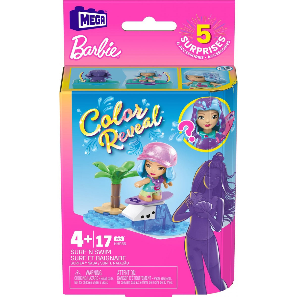 Mattel Mega Bloks Barbie - Mikro-lutka za surfanje in plavanje (HHP86)