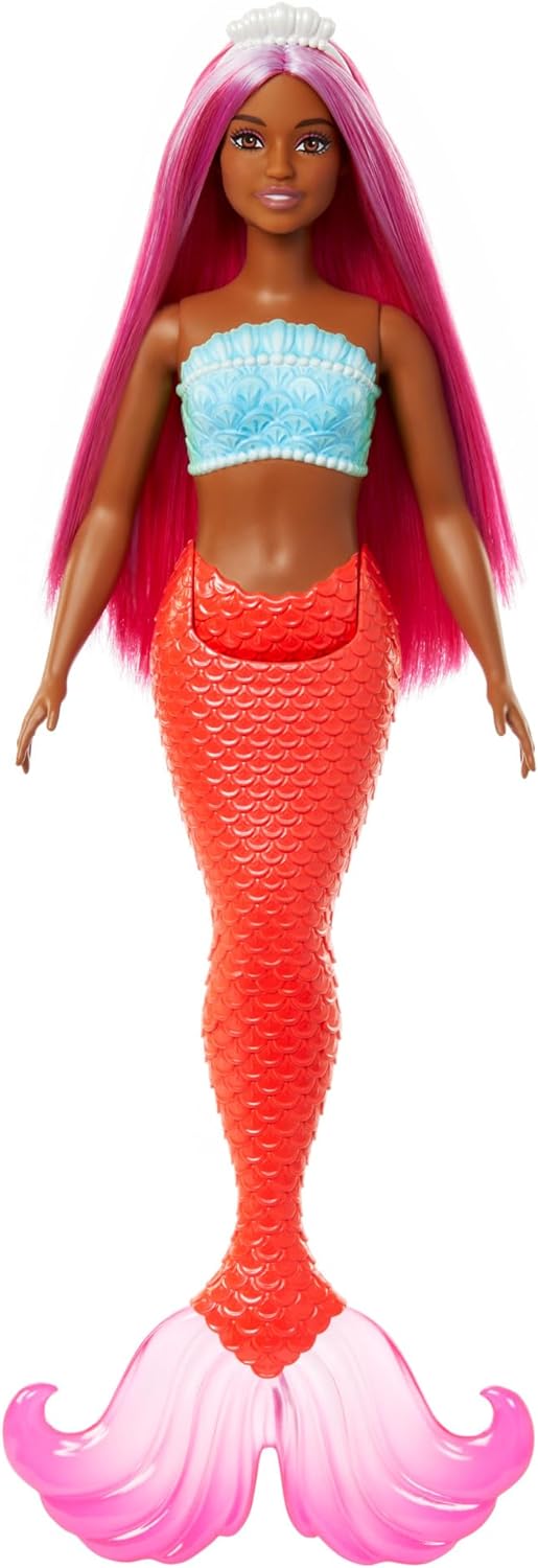 Mattel Barbie Dreamtopia: Narancssárga sellő - Sötét bőrű baba (HRR04)