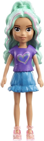 Mattel Polly Pocket Impulse – Lányka lila ingben és kék szoknyában (HKV81)