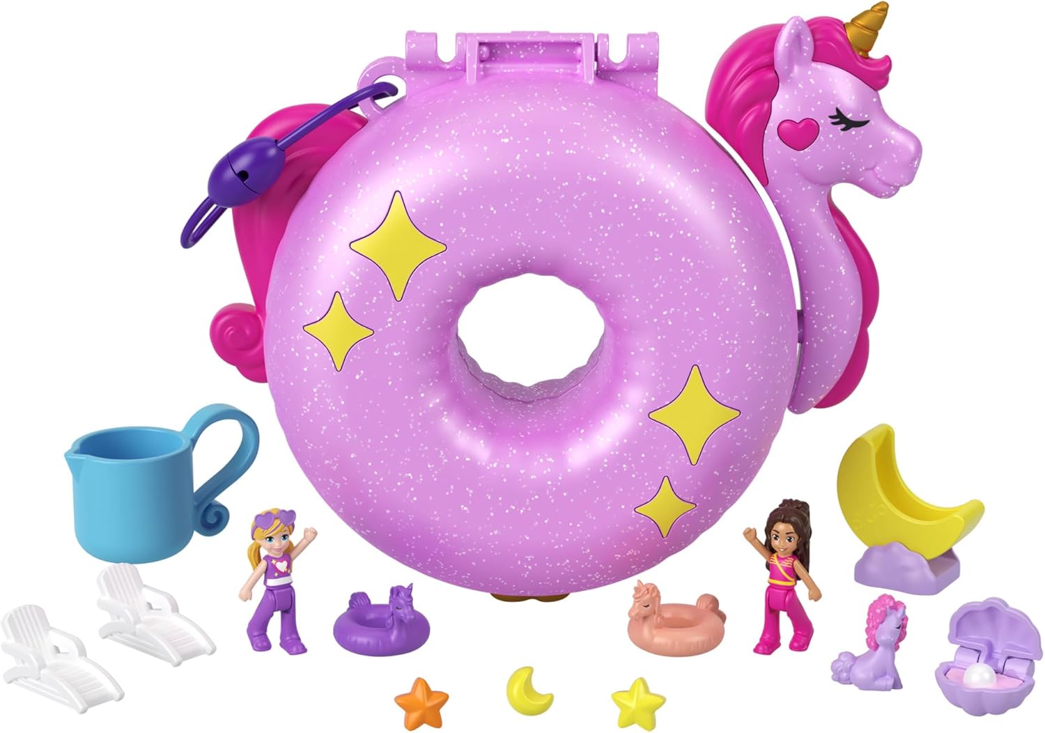 Mattel Polly Pocket: Kaland a Sparkle Cove-ban - Kompakt egyszarvú felfújható párnán (HKV34)