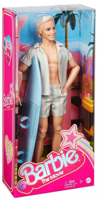 Mattel Barbie - Ken lutka v pastelnem črtastem plažnem kompletu (HPJ97)
