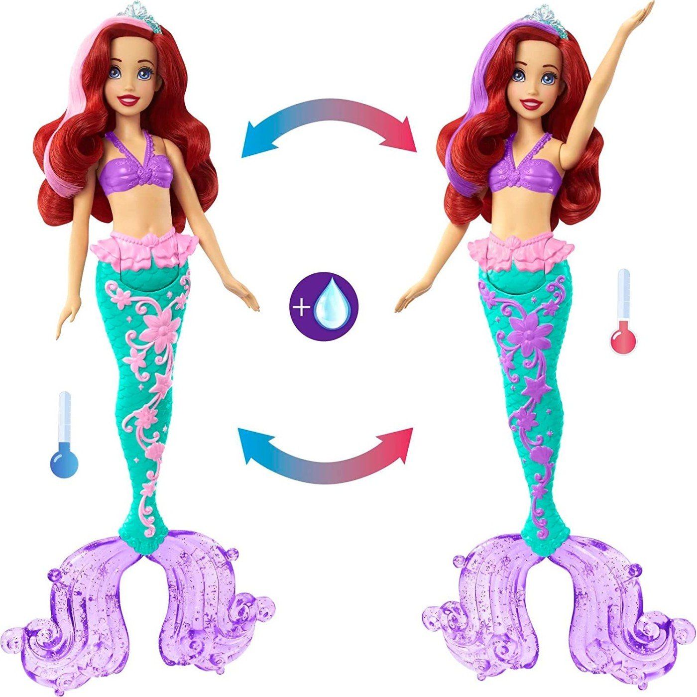 Mattel Disney Princess - Ariel morska deklica z barvnim pršilom (HLW00)
